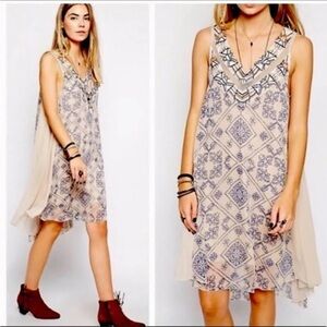 Free People Beige Ancient Mystery Beaded Sequin Sleeveless Shift Dress
